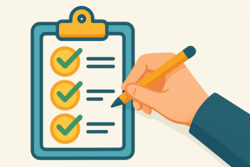 Paper checklist with handwritten entries made using a pen